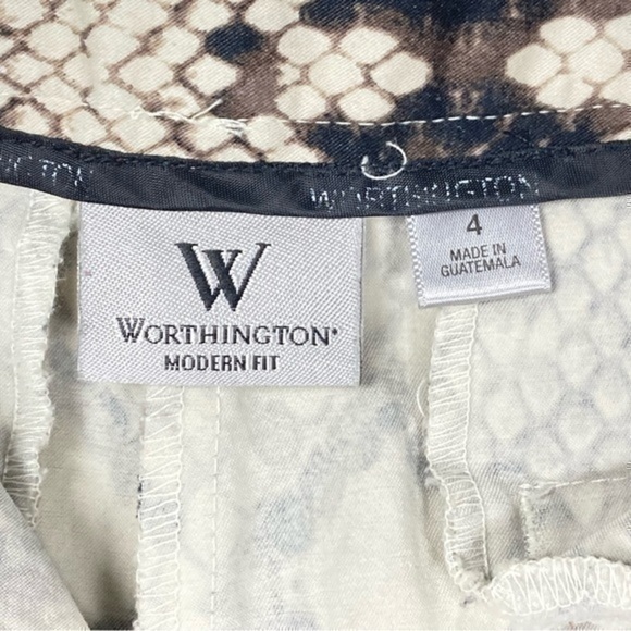 Worthington Womens Modern Fit Sz 4 Cream Mid Rise Snakeskin Print Pants/Trousers - Picture 6 of 6